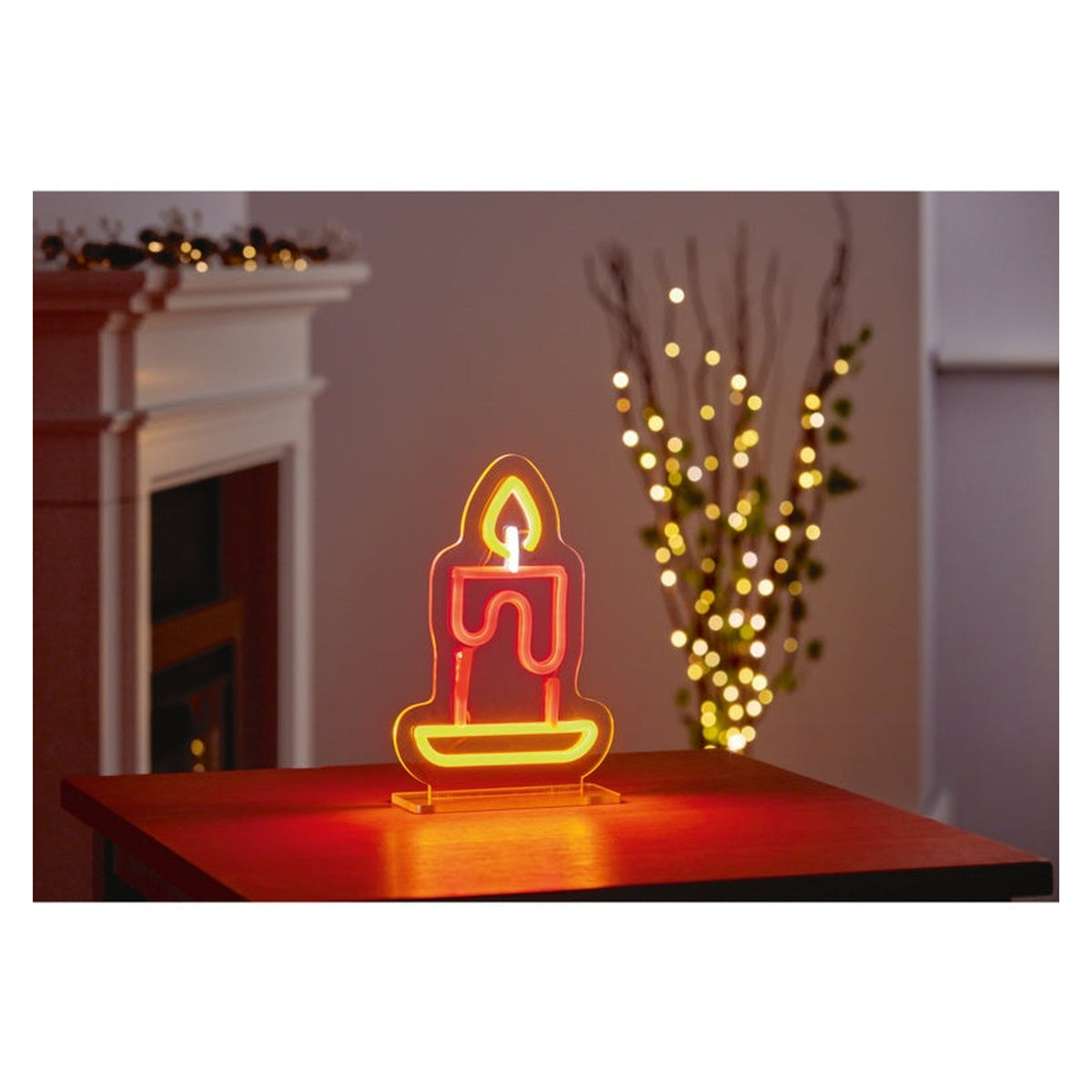 Candle Design Table Top Lit Neon Sign - 25cm, view 2