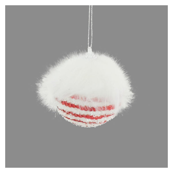 Candy Cane Sequin Fur Bauble - 8cm