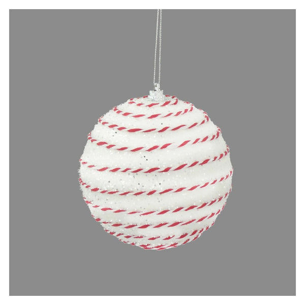 Candy String Glitter Bauble - 10cm White