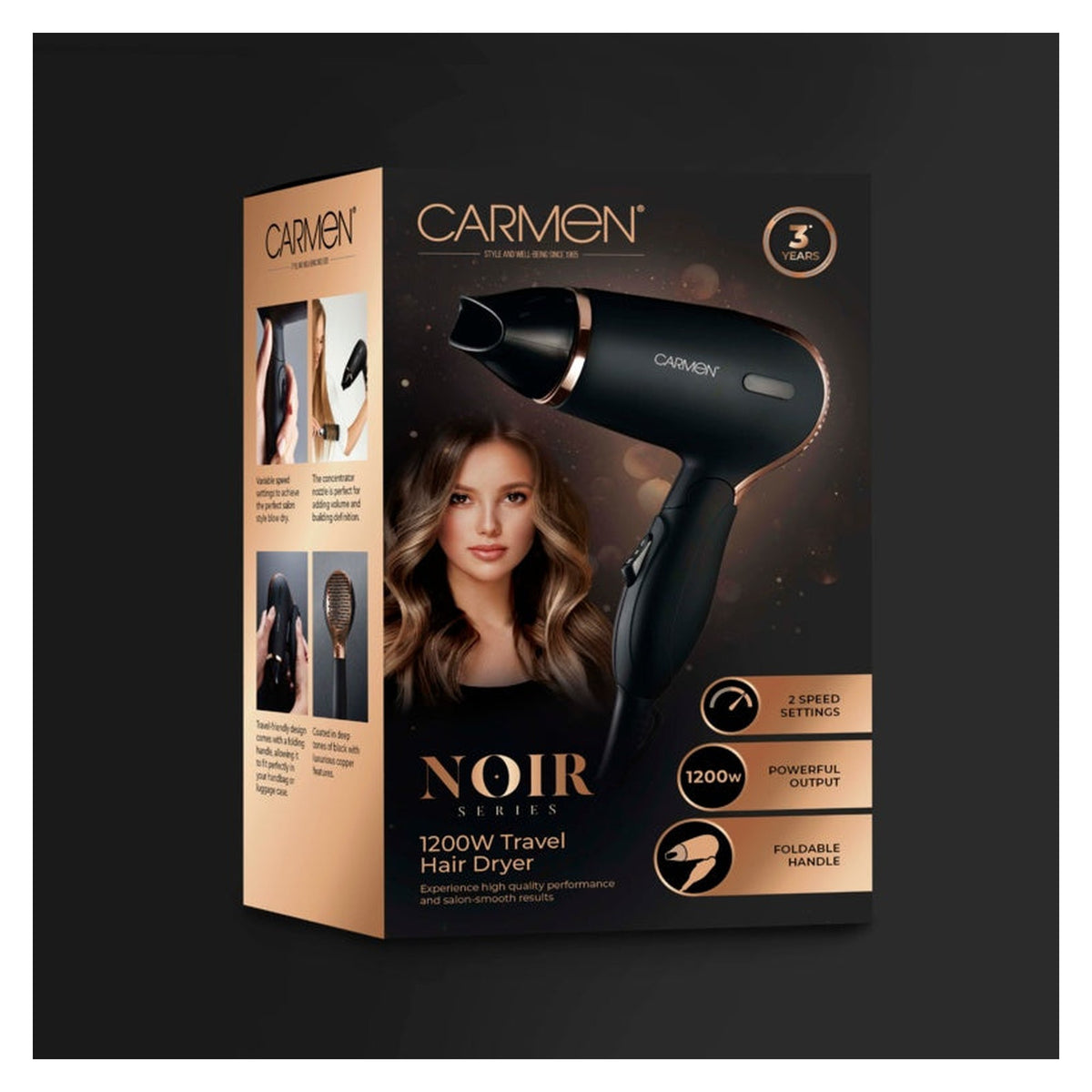 Carmen Noir 11 travel hair dryer in black, 1200W, view 8