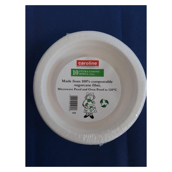 Pack of 10 Castleview compostable sugarcane fibre bowls 12oz