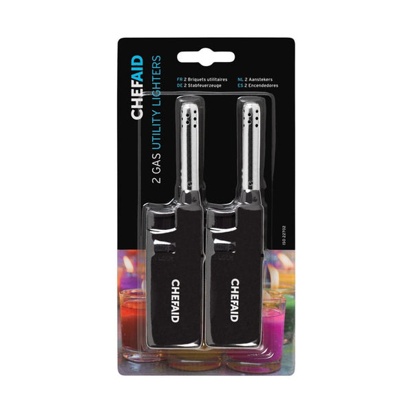 Chef Aid small coloured refillable lighters, pack of 2
