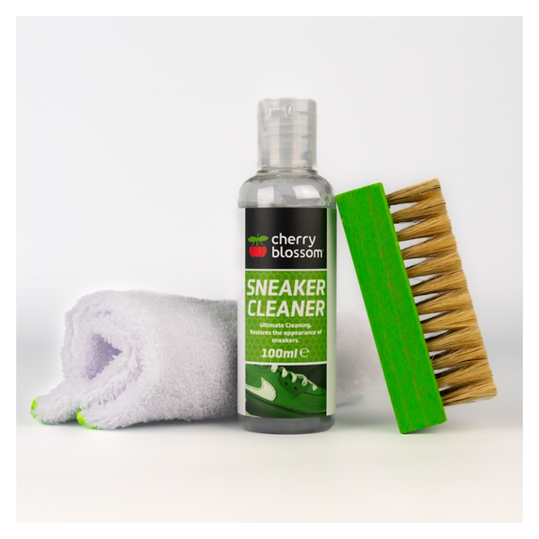 Cherry Blossom sneaker cleaning kit with 100ml cleaner, brush and cloth