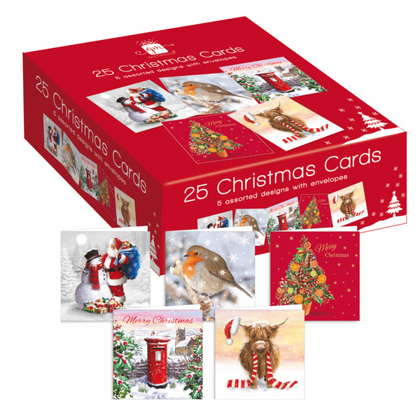 Christmas Cards Bumper Box 5 Designs - Pack 25