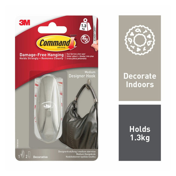 Command medium brushed nickel designer hook