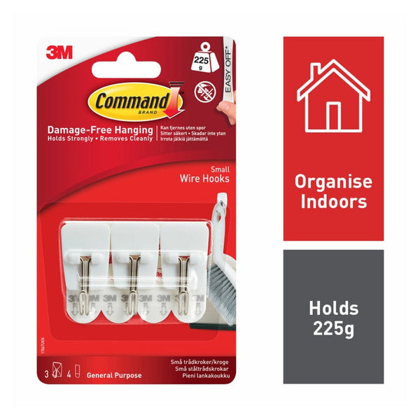 Command small wire hooks in white and metal with 4 strips