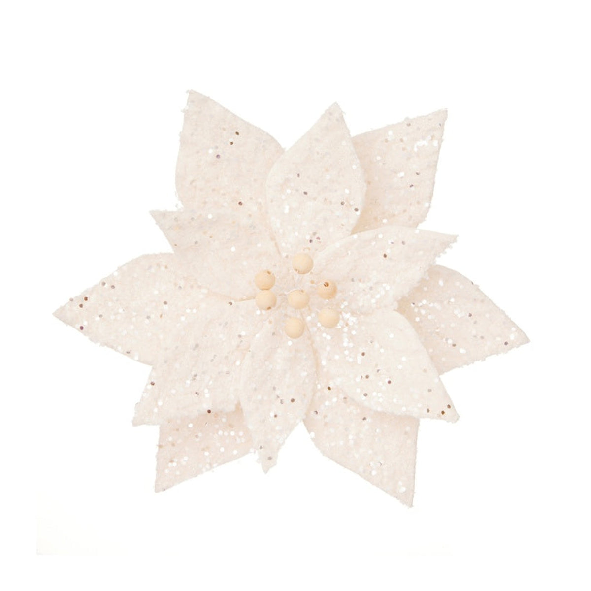 Cream Poinsettia With Glitter Clip On - 31cm