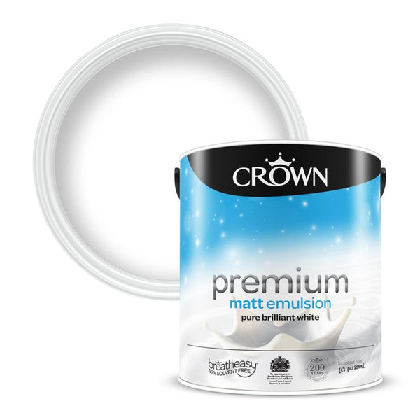 Crown Breatheasy Matt Emulsion 2.5L tin in Pure Brilliant White