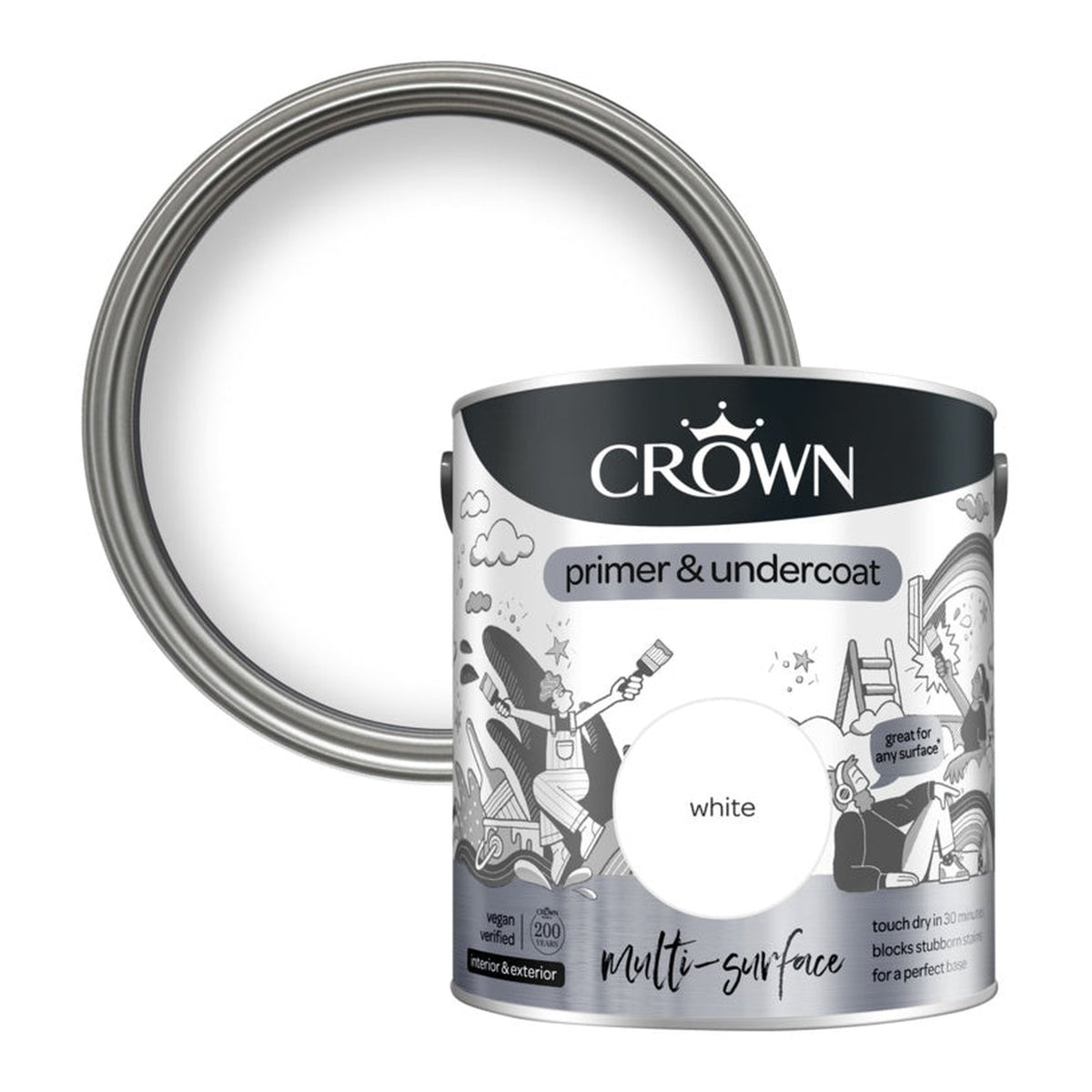 Crown Multi Surface Primer and Undercoat 2.5L white tin