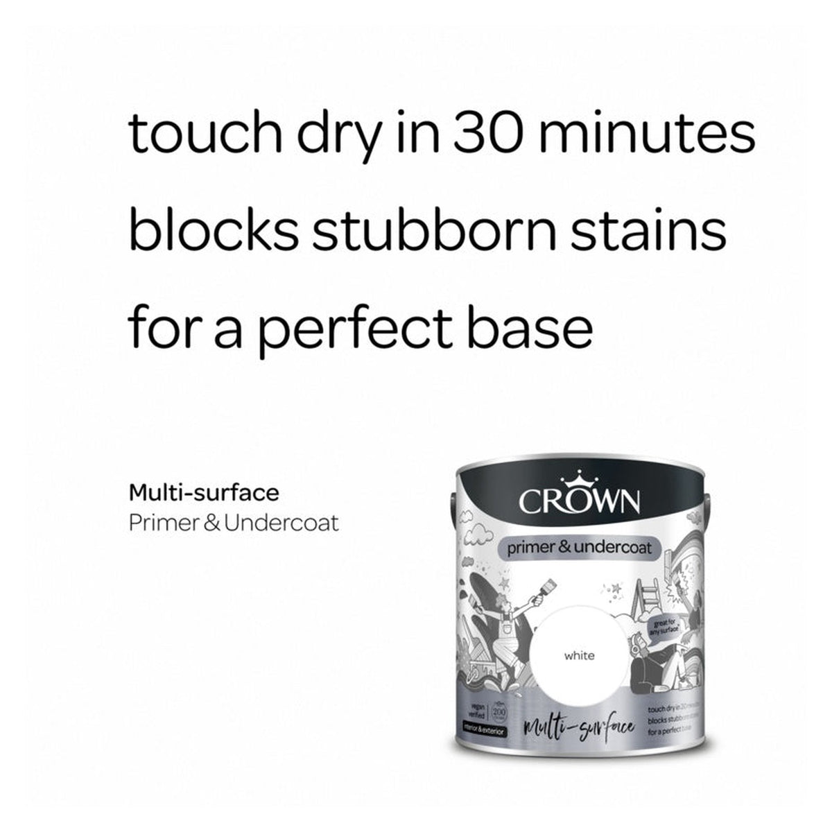 Crown Multi Surface Primer and Undercoat 2.5L white tin, view 2