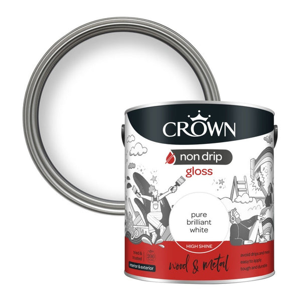 Crown Non Drip Gloss 2.5L tin in Pure Brilliant White