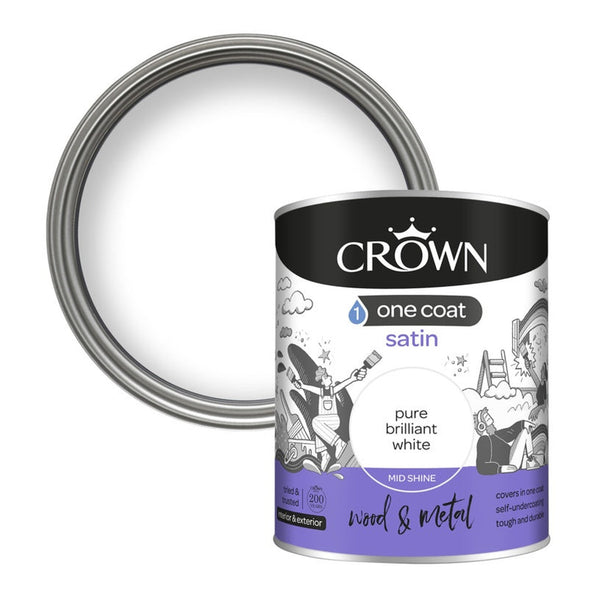 Crown One Coat Satin Brilliant White 750ml tin