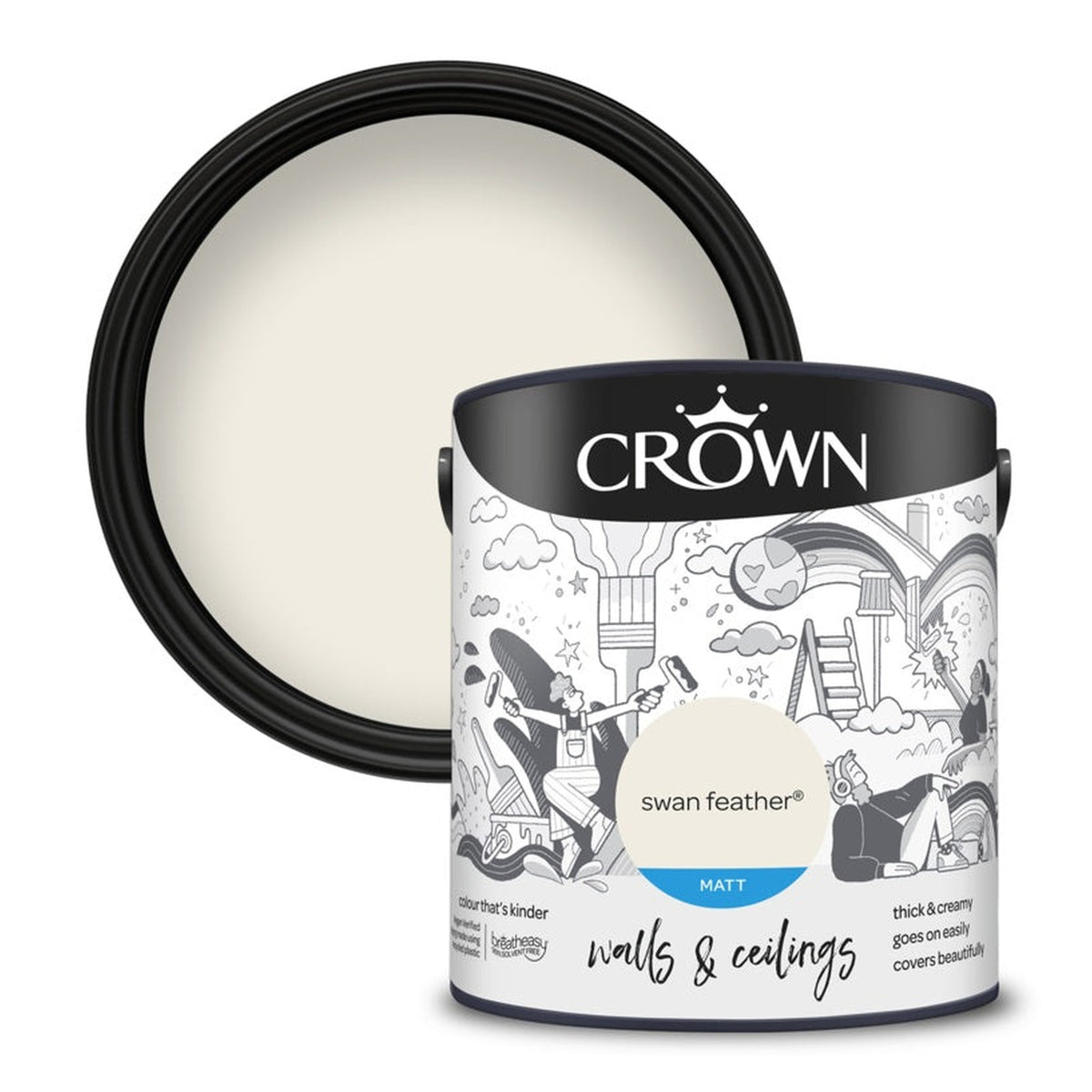 Crown Walls and Ceilings Matt 2.5L tin in Swan Feather