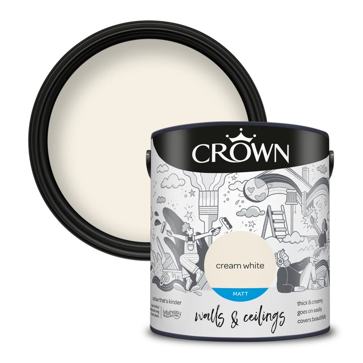 Crown Walls & Ceilings Matt 2.5L tin in Cream White