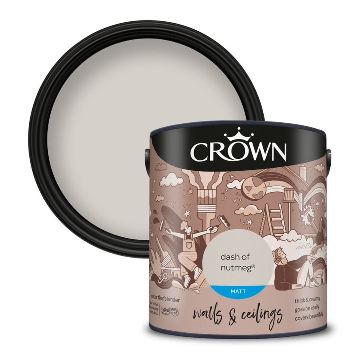 Crown Walls and Ceilings Matt Emulsion 2.5L in Dash Of Nutmeg