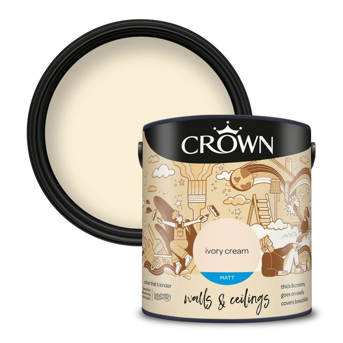 Crown Walls and Ceilings Matt Emulsion 2.5L in Ivory Cream