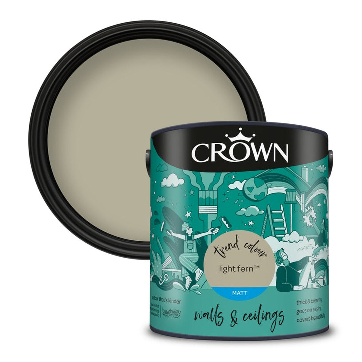 Crown Walls & Ceilings Matt Emulsion 2.5L tin in Light Fern