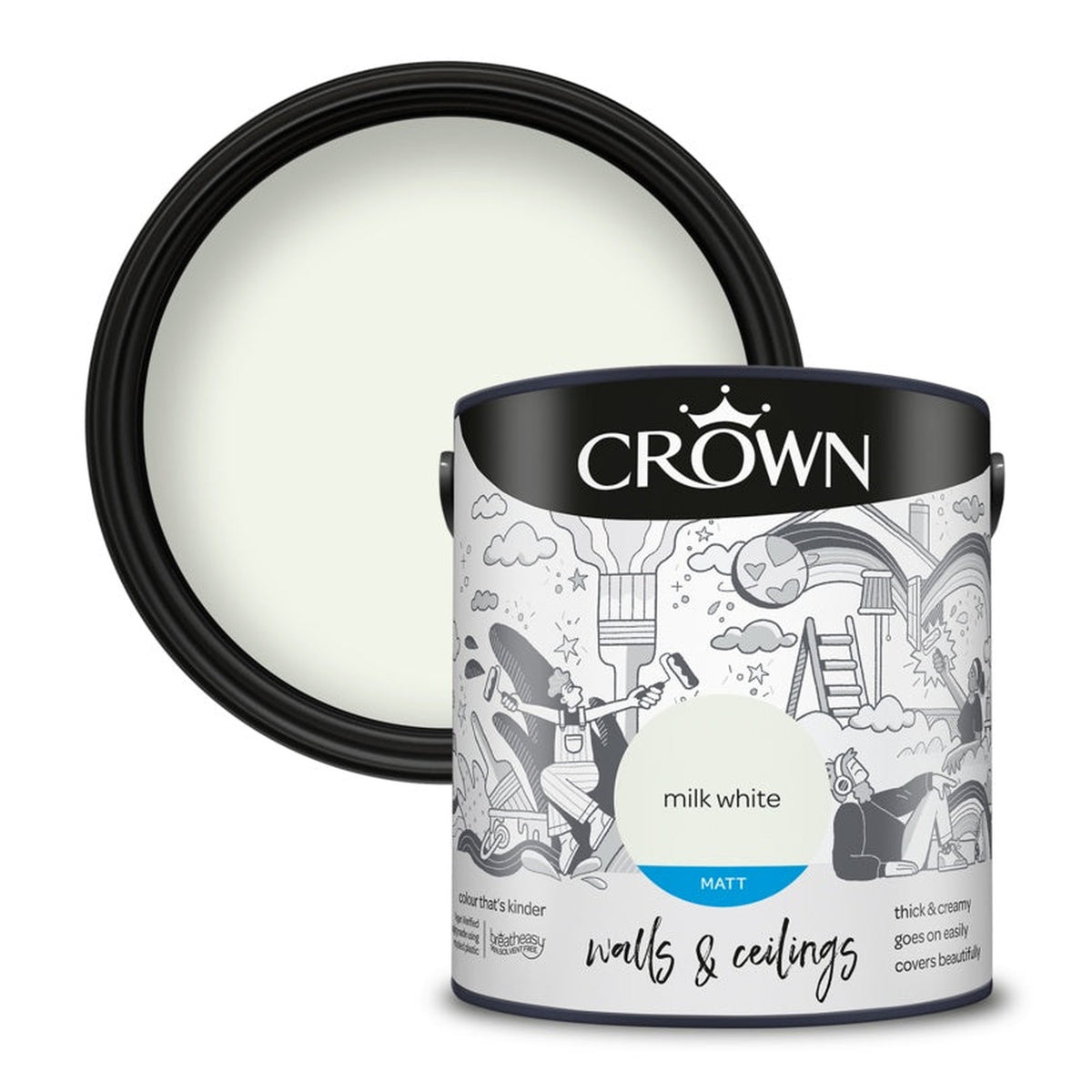 Crown Walls and Ceilings Matt 2.5L tin in Milk White