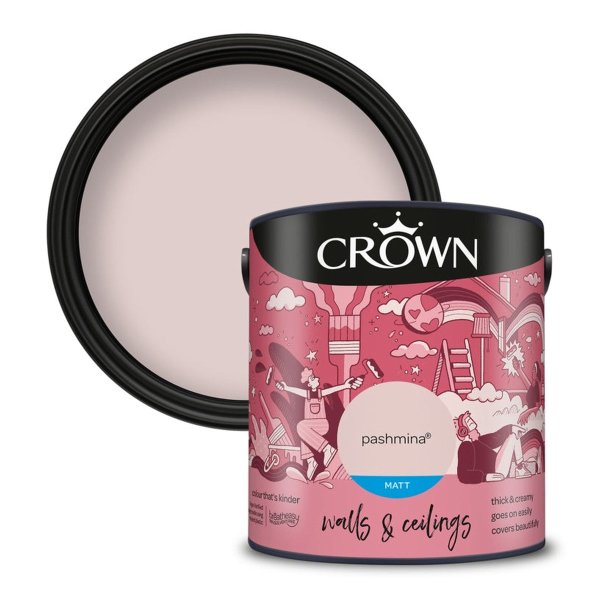 Crown Walls & Ceilings Matt Emulsion 2.5L tin in Pashmina