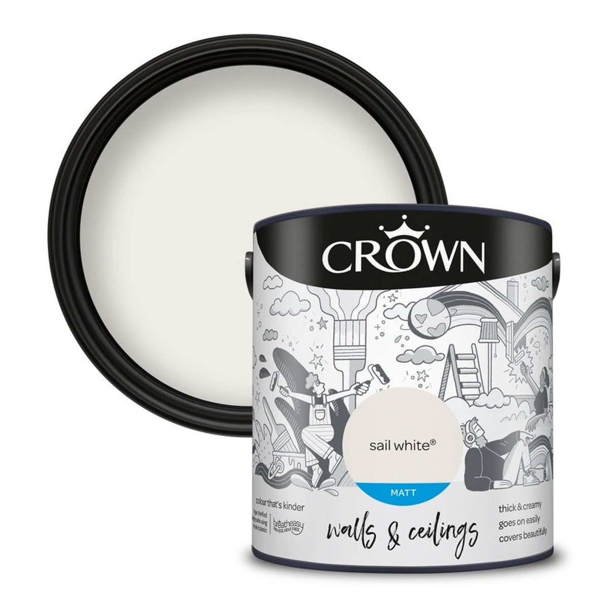 Crown Walls & Ceilings Matt 2.5L tin in Sail White