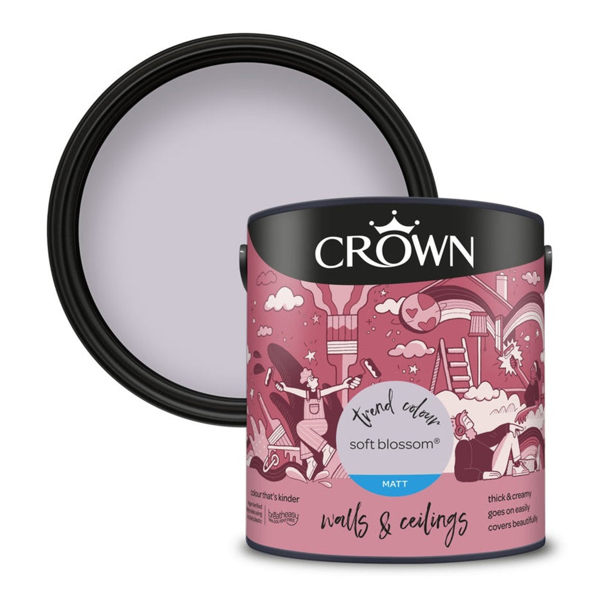 Crown Walls & Ceilings Matt Emulsion 2.5L tin in Soft Blossom