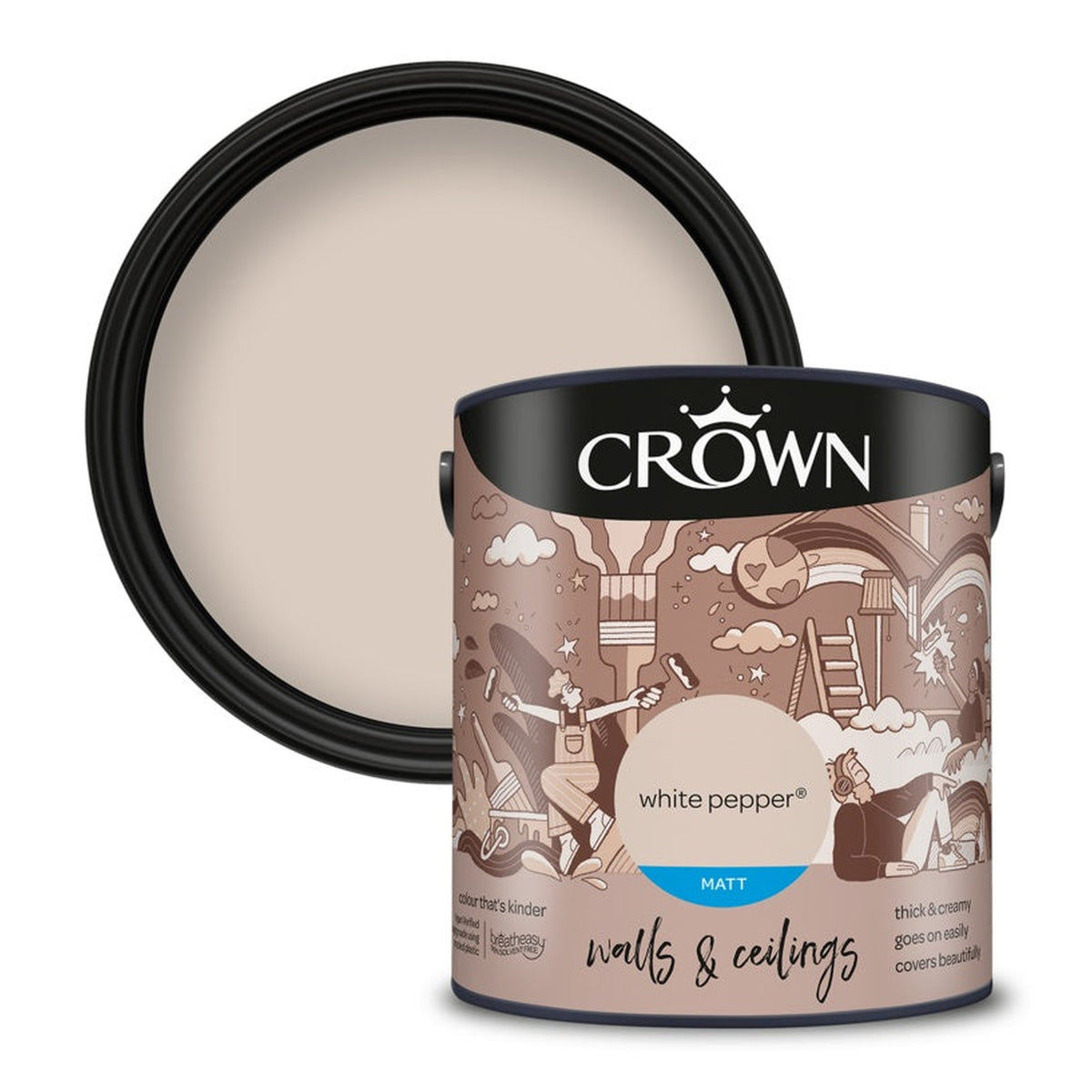 Crown Walls & Ceilings Matt 2.5L tin in White Pepper