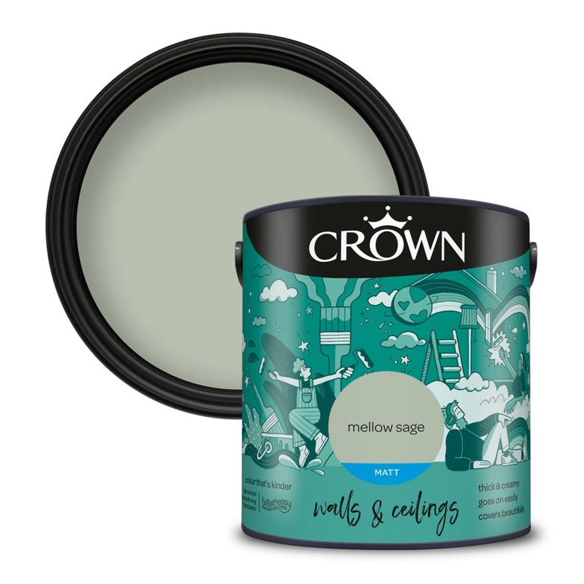 Crown Walls & Ceilings Matt emulsion 2.5L tin in Mellow Sage