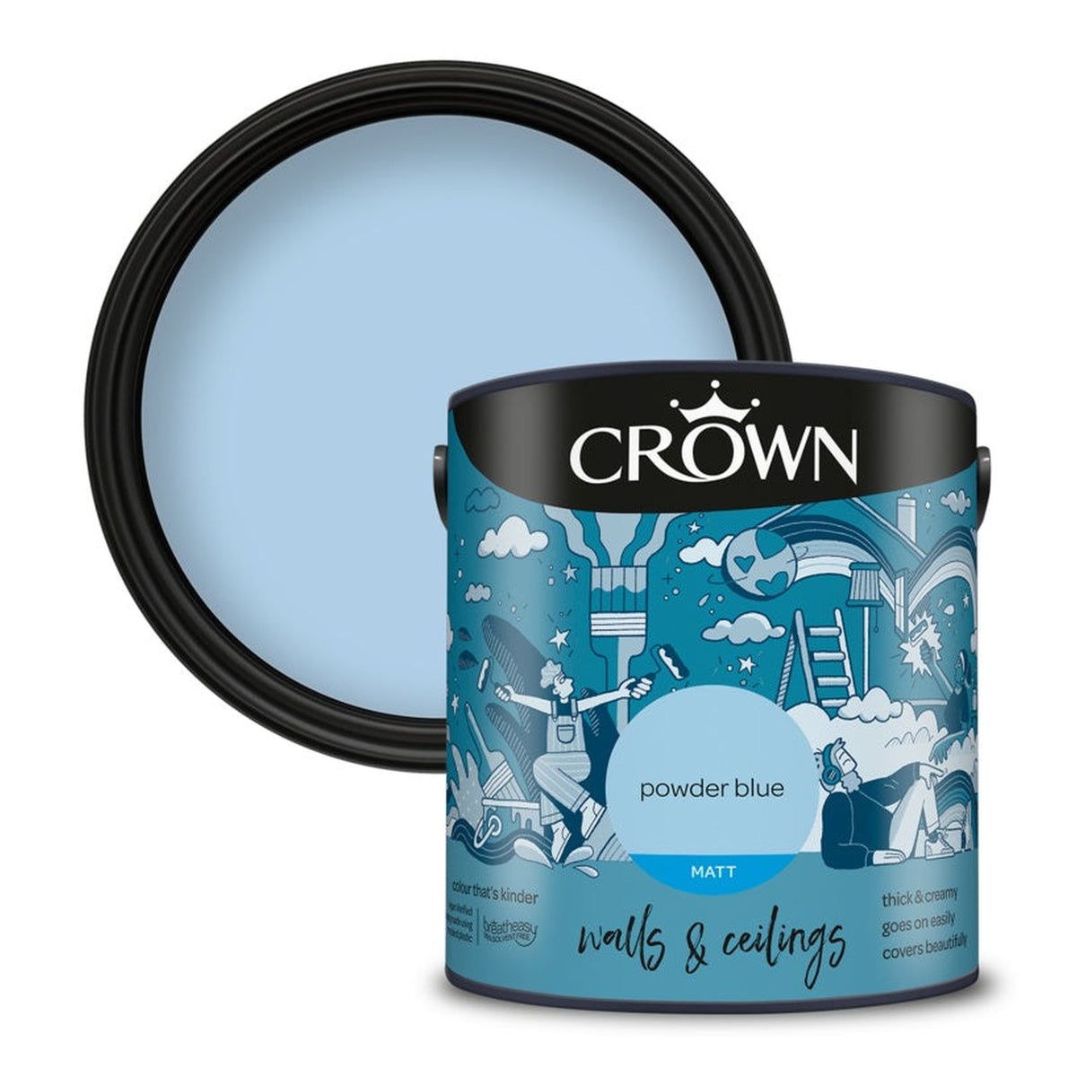 Crown Walls & Ceilings Matt emulsion 2.5L tin in Powder Blue