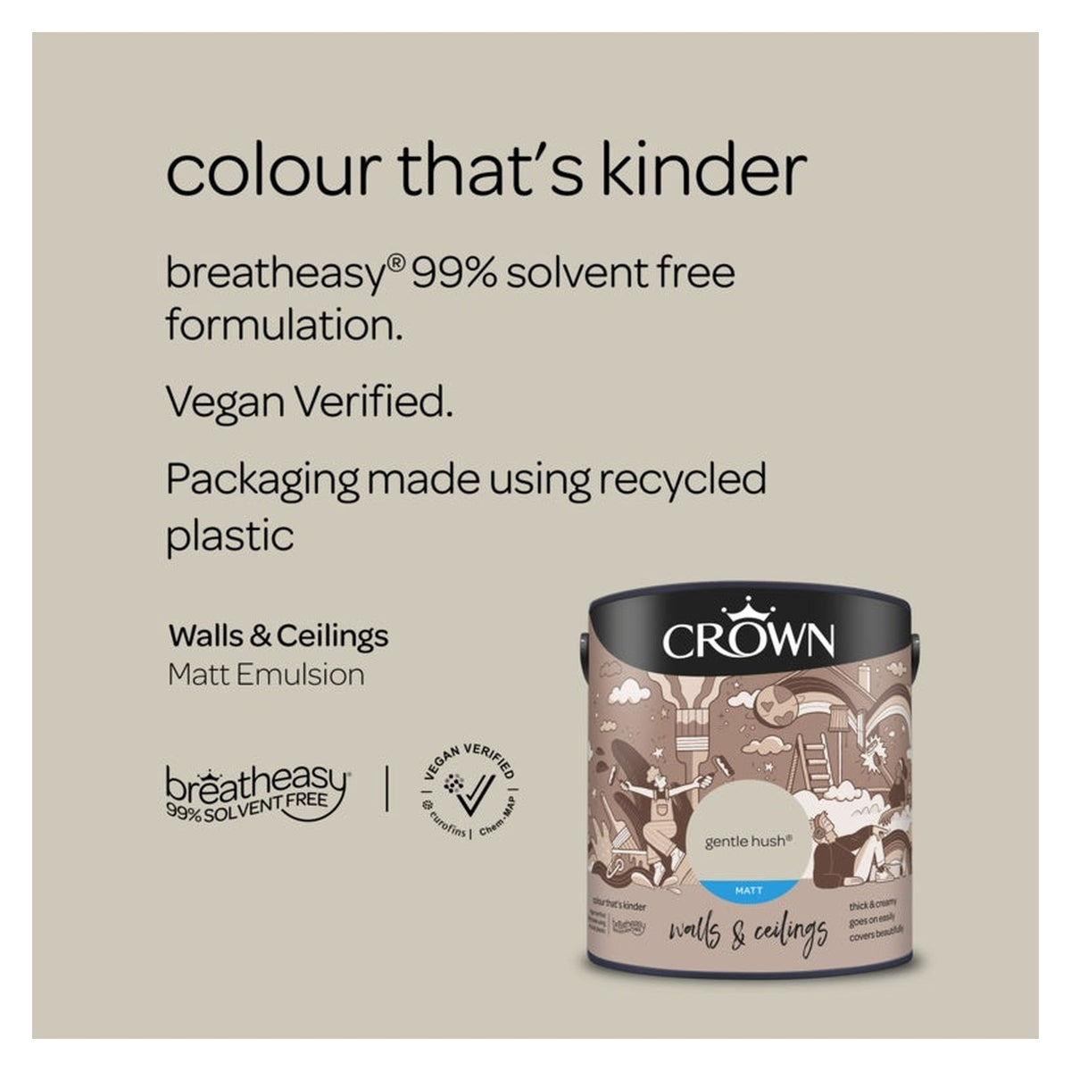 Crown Walls and Ceilings Matt Gentle Hush 2.5L tin, view 2