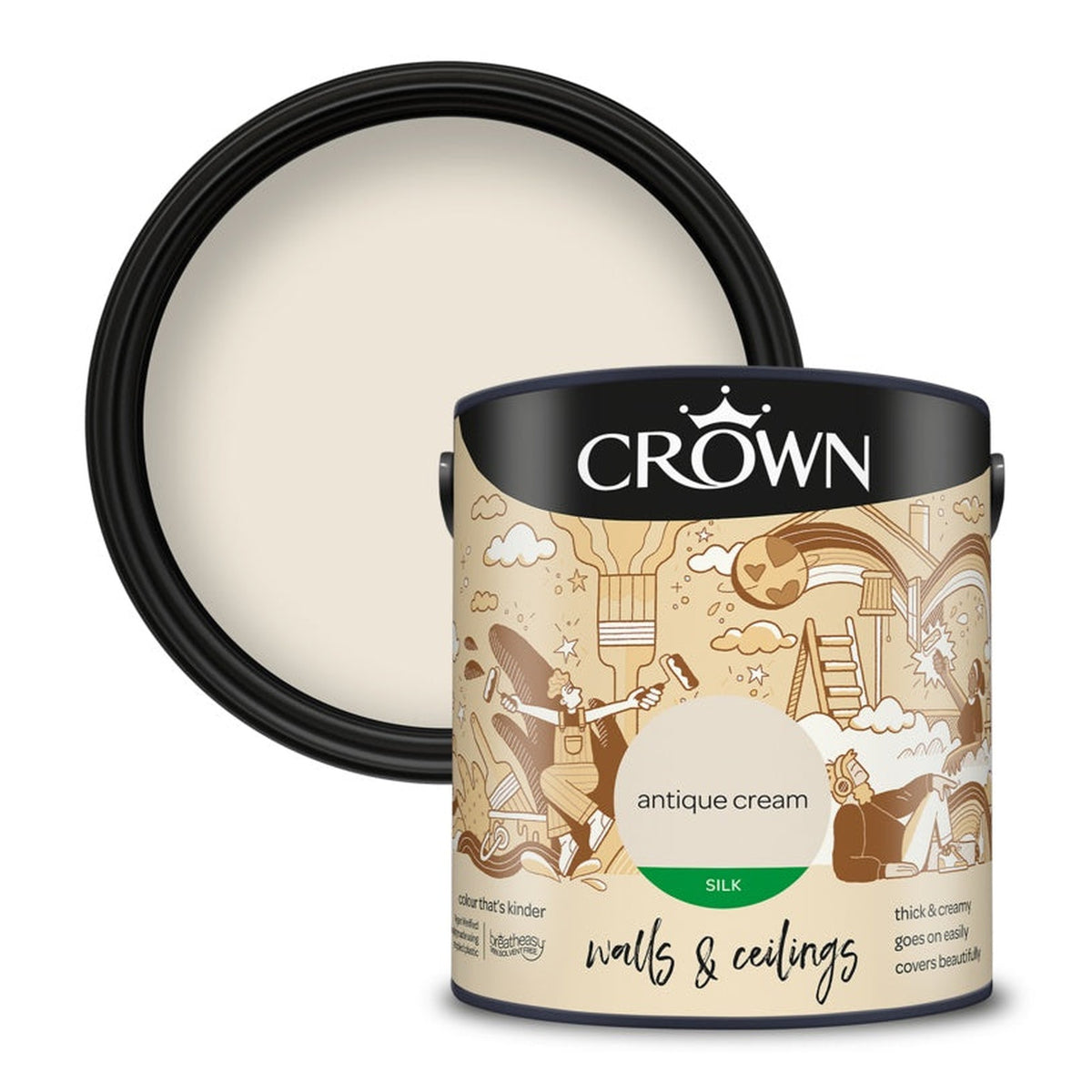 Crown Walls & Ceilings Silk Emulsion 2.5L tin in Antique Cream