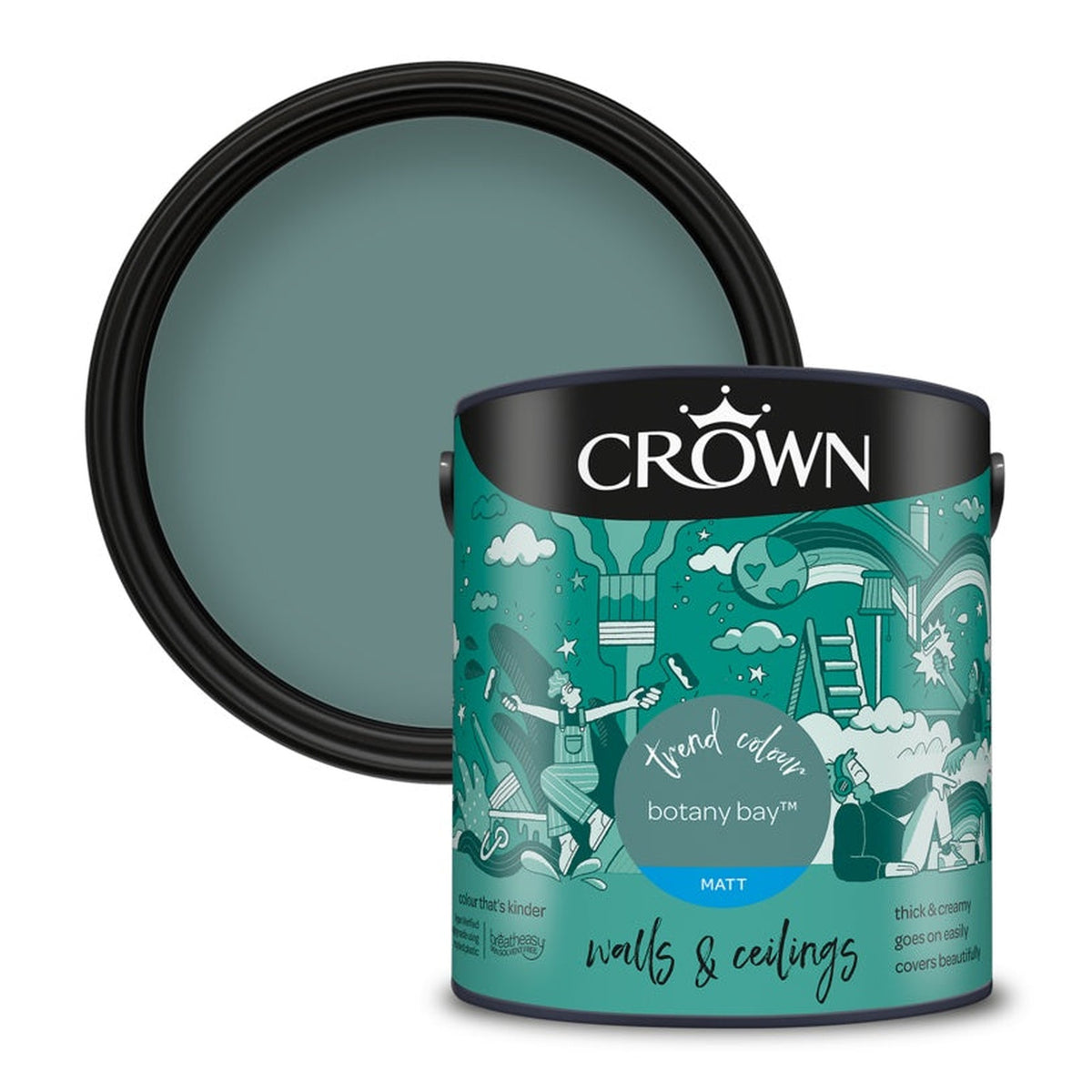 Crown Walls & Ceilings Silk Emulsion 2.5L tin in Botany Bay