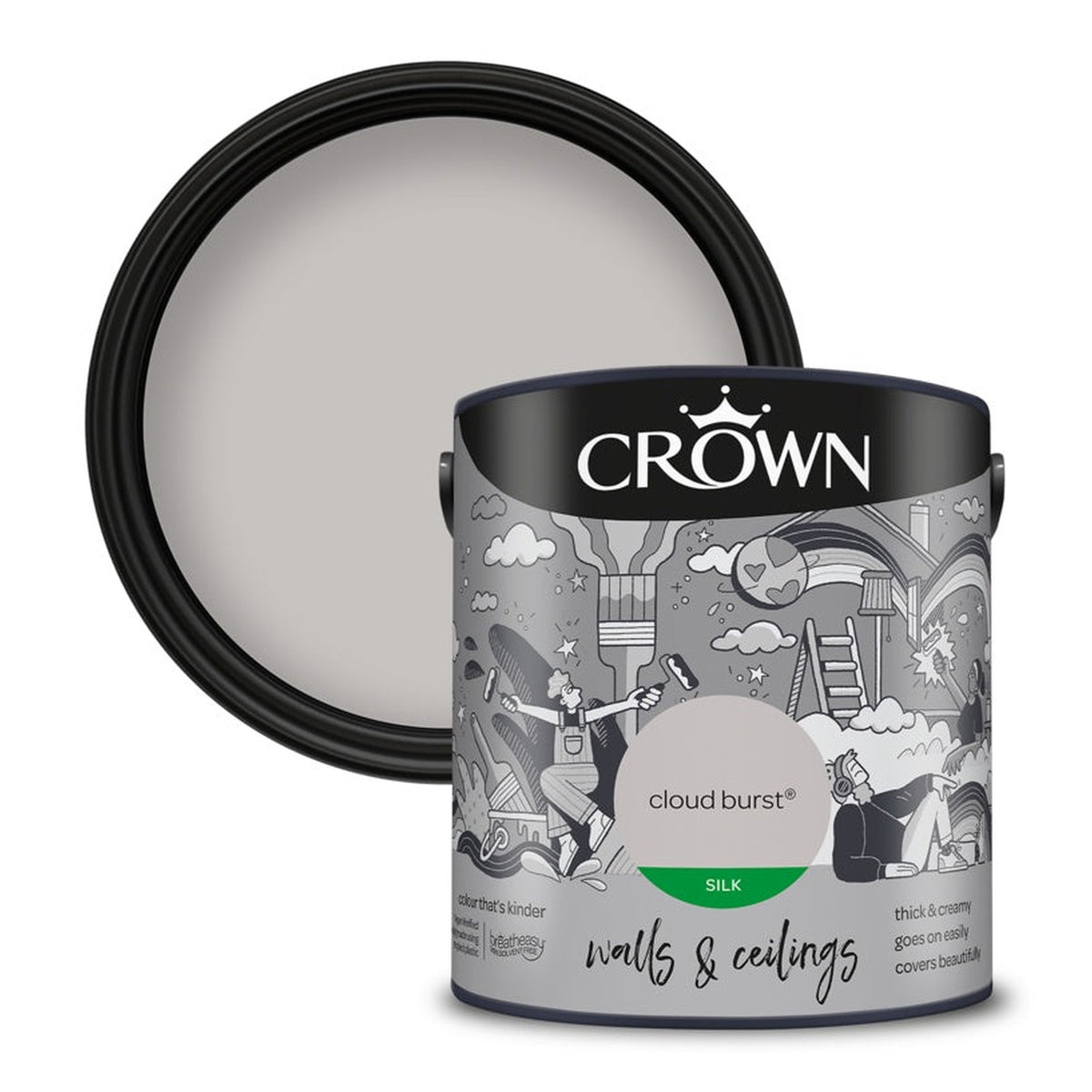 Crown Walls & Ceilings Silk emulsion 2.5L tin in Cloud Burst