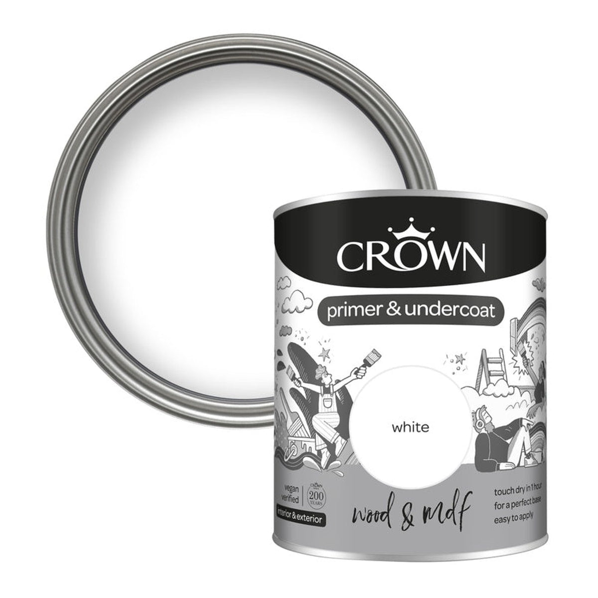 Crown Wood & MDF Primer & Undercoat 750ml in White