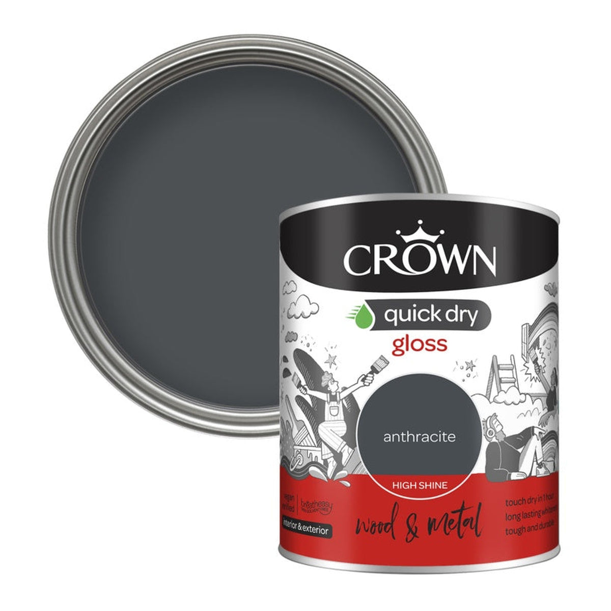 Crown Wood & Metal Quick Dry Gloss 750ml in Anthracite