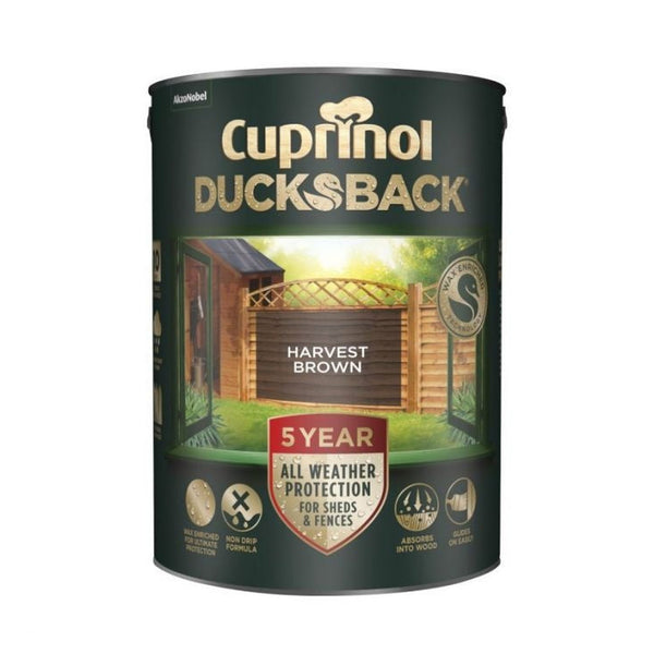 Cuprinol Ducksback 5L tin in Harvest Brown