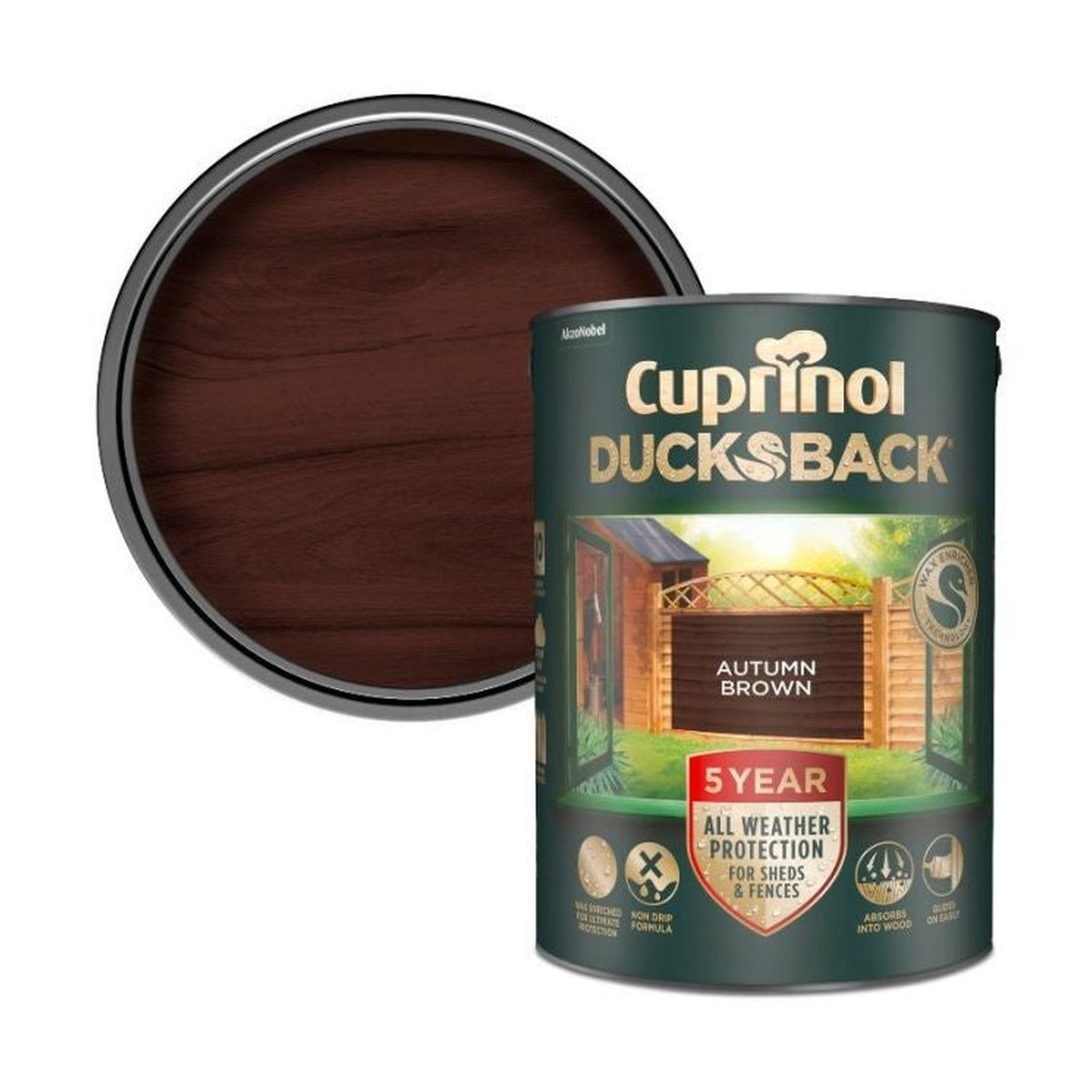 Cuprinol Ducksback Autumn Brown 5L tin, view 3