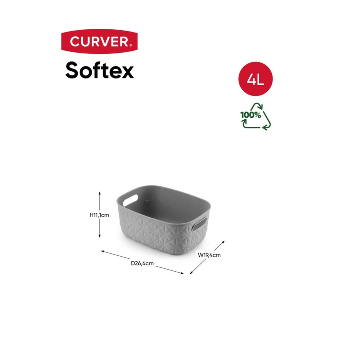 Curver Softex small 4L storage basket in taupe, view 2
