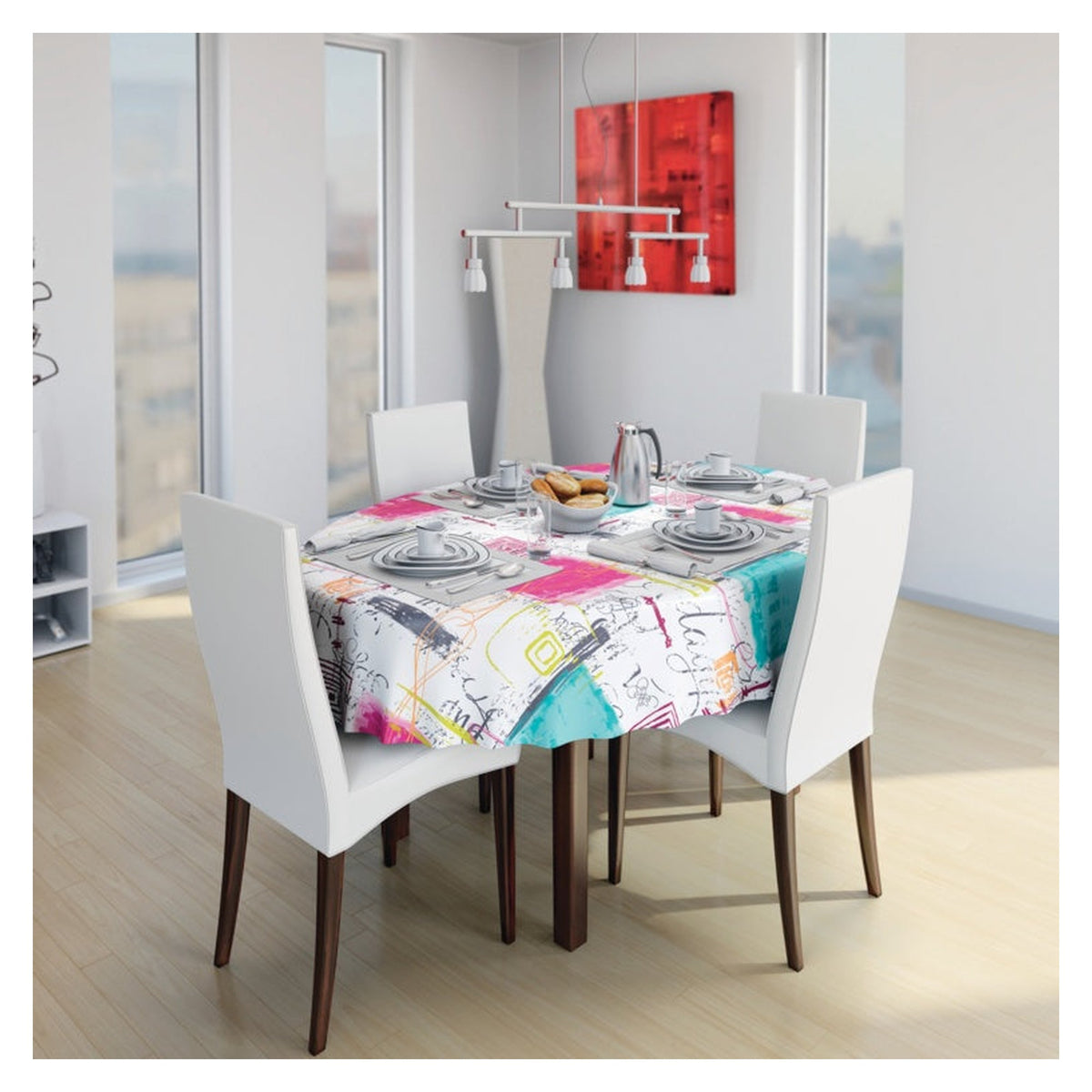 d-c-fix Manhattan Lesley turquoise and pink tablecloth roll, view 2
