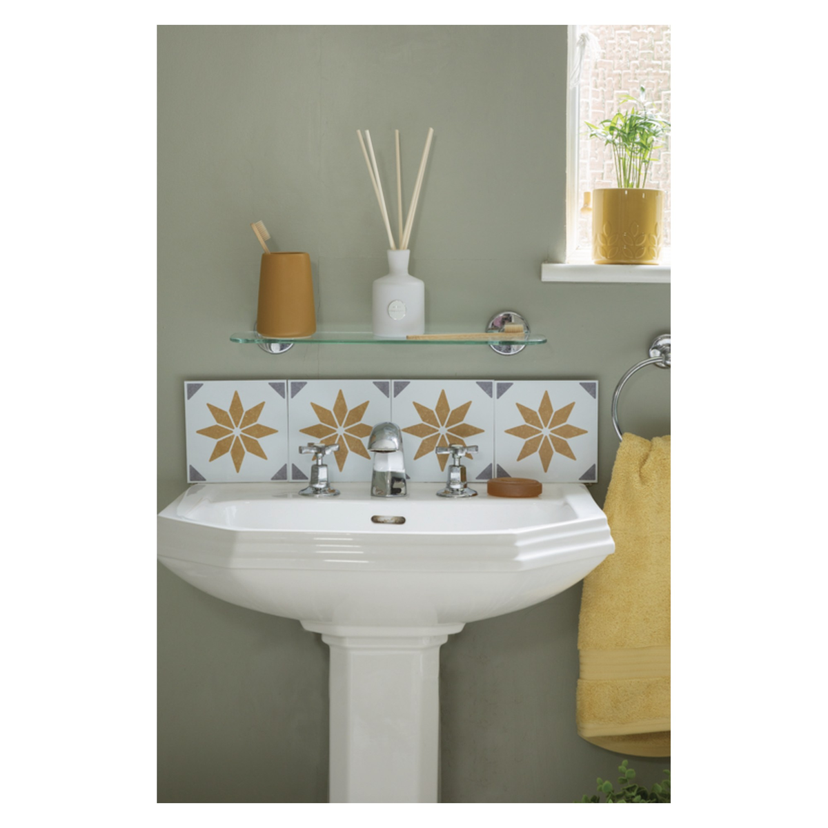 Pack of 6 d-c-fix Alia Gold self adhesive wall tiles, view 4