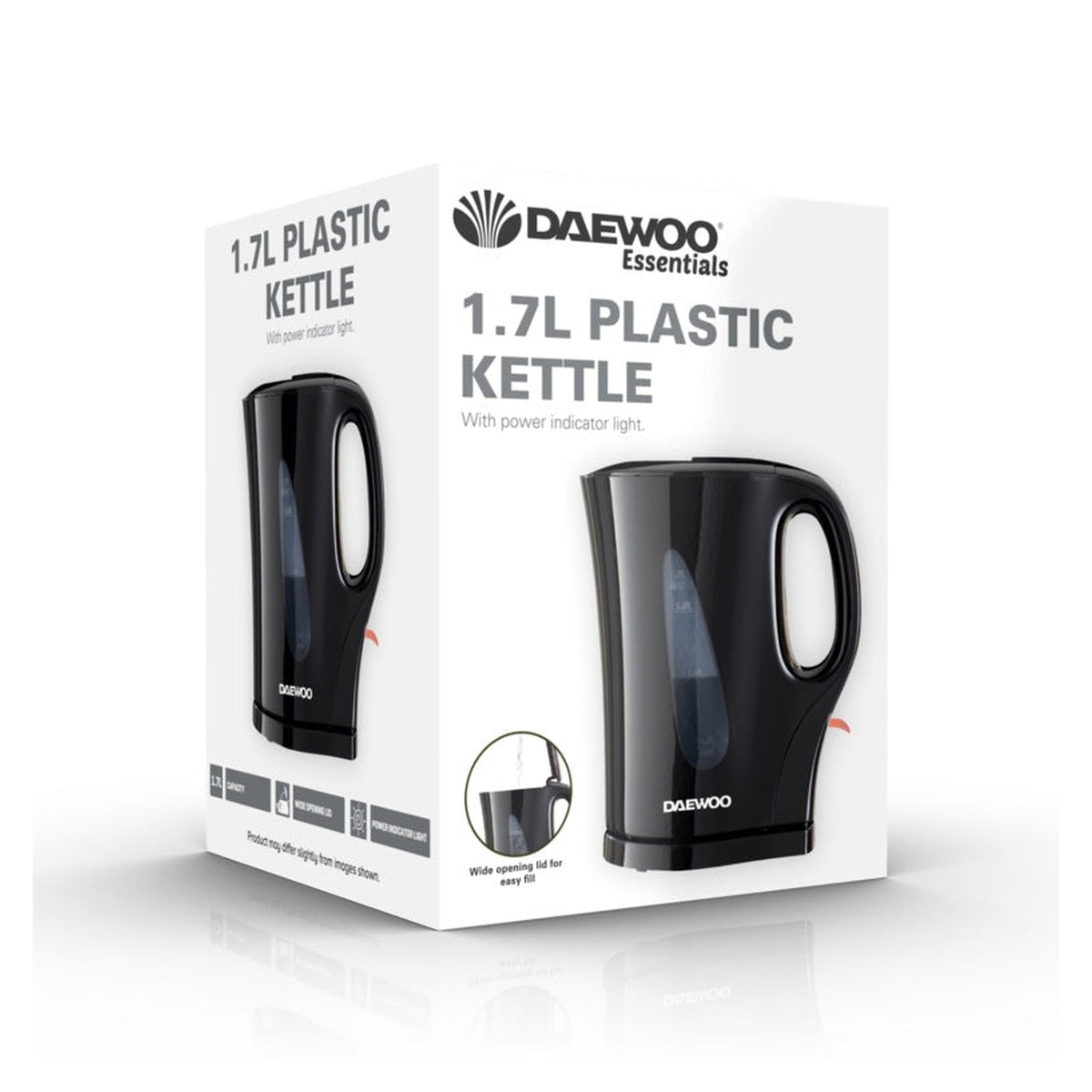 Daewoo 1.7L black plastic kettle