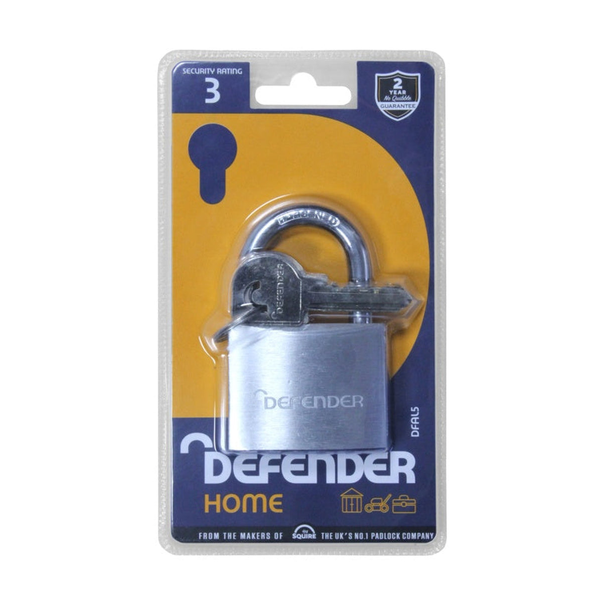 Defender 50mm aluminium padlock with hardened steel shackle, view 2