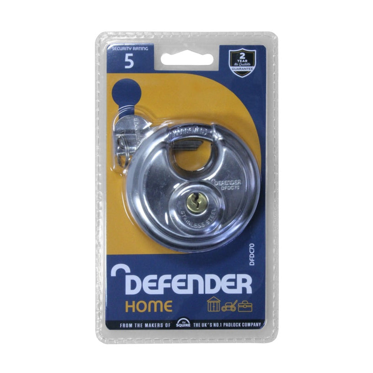 Defender 70mm stainless steel discus padlock, view 2