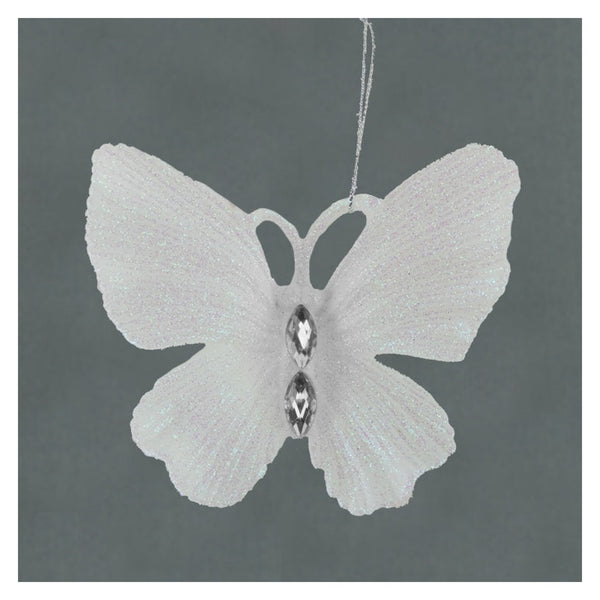 Diamante Glitter Butterfly - 11cm White Iridescent