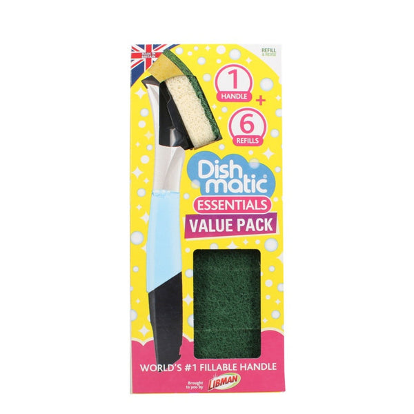 Dishmatic sponge essentials value pack with handle and six refills