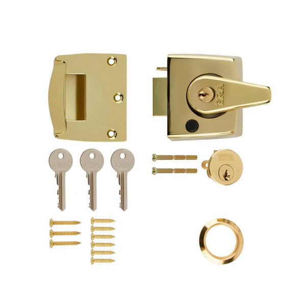 Double Locking Nightlatch 40mm - Finish: Brass Effect Body - Brass Cylinder