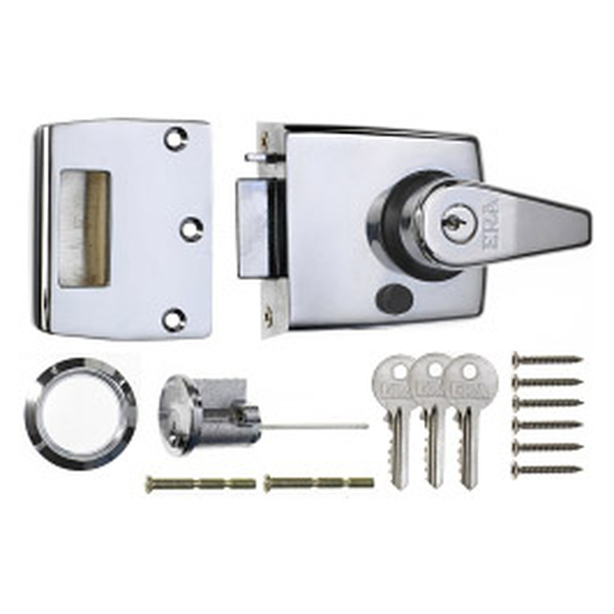 Double Locking Nightlatch 60mm - Finish: Polished Chrome Body - Chrome Cylinder