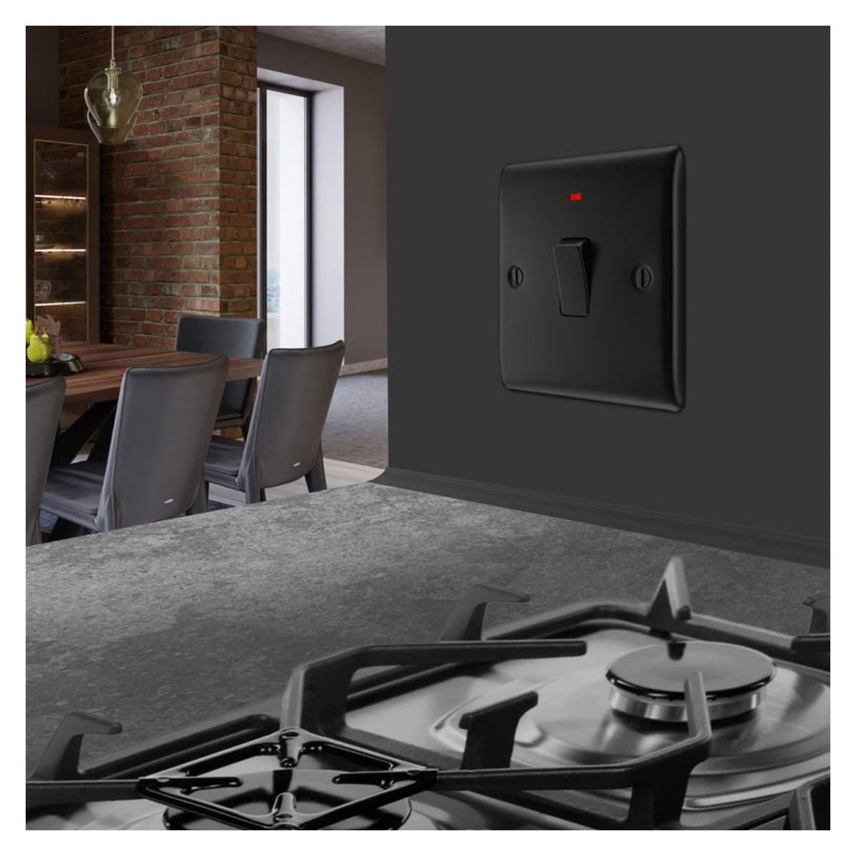 Double Pole Switch With Power Indicator - 20a Black