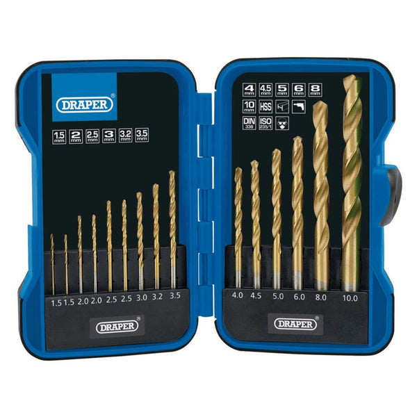 Draper titanium nitride coated 15 piece HSS drill bit set