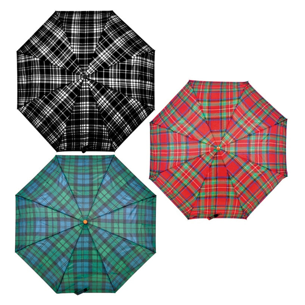 Drizzles tartan super mini umbrella with wooden handle