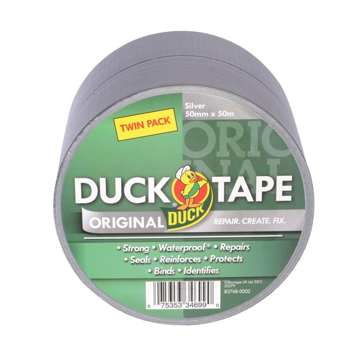 Duck Tape Original silver cloth tape twin pack 50mm x 50m, view 2